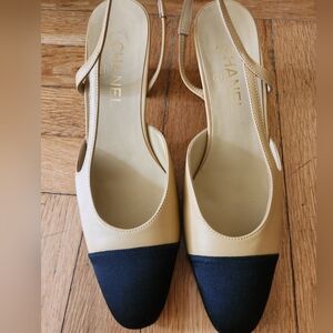 Authentic Chanel Beige and Black Women's Slingback Shoes Size 40/ 9usa